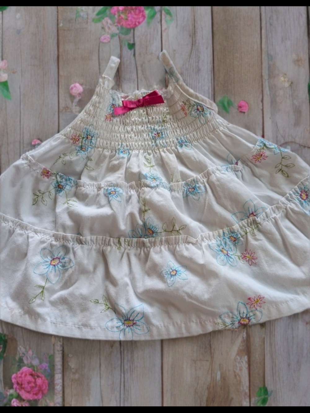 Penelope Mack White Baby Dress with Blue and Pink Embroidery Size 3/6 Months